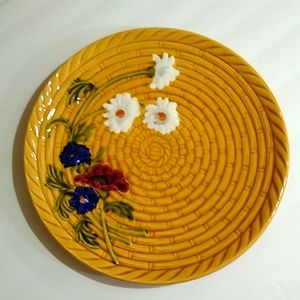 Vintage Schramberg SMF Majolica Serving Tray Basket Weave Floral Platter Germany